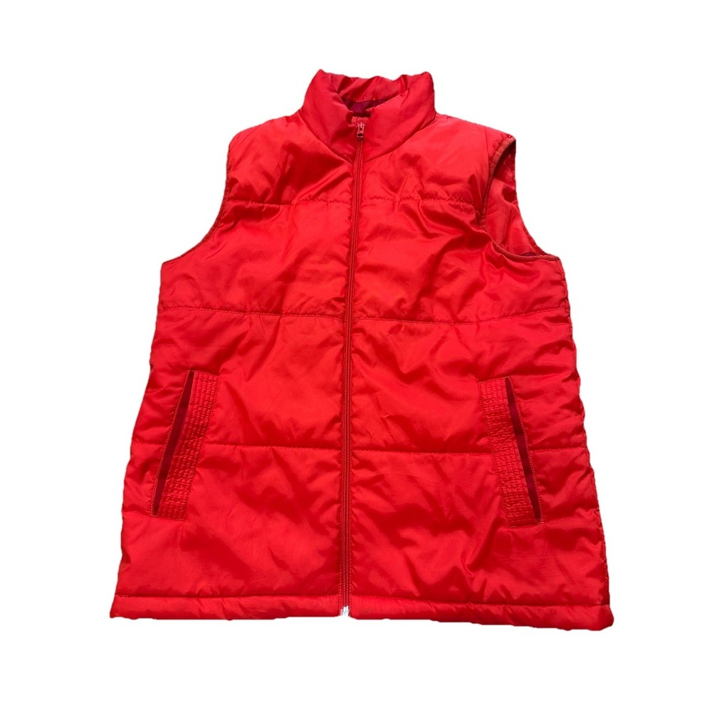 Vintage Adidas Puffer Vest Red Mens Medium Full Zip Quilted Trefoil Outdoor
